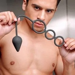 Master Series Silicone Tri Cock Ring With Anal Plug -Sextoys voor hem Verkoop Silicone Tri Cock Ring with Anal Plug 3 2